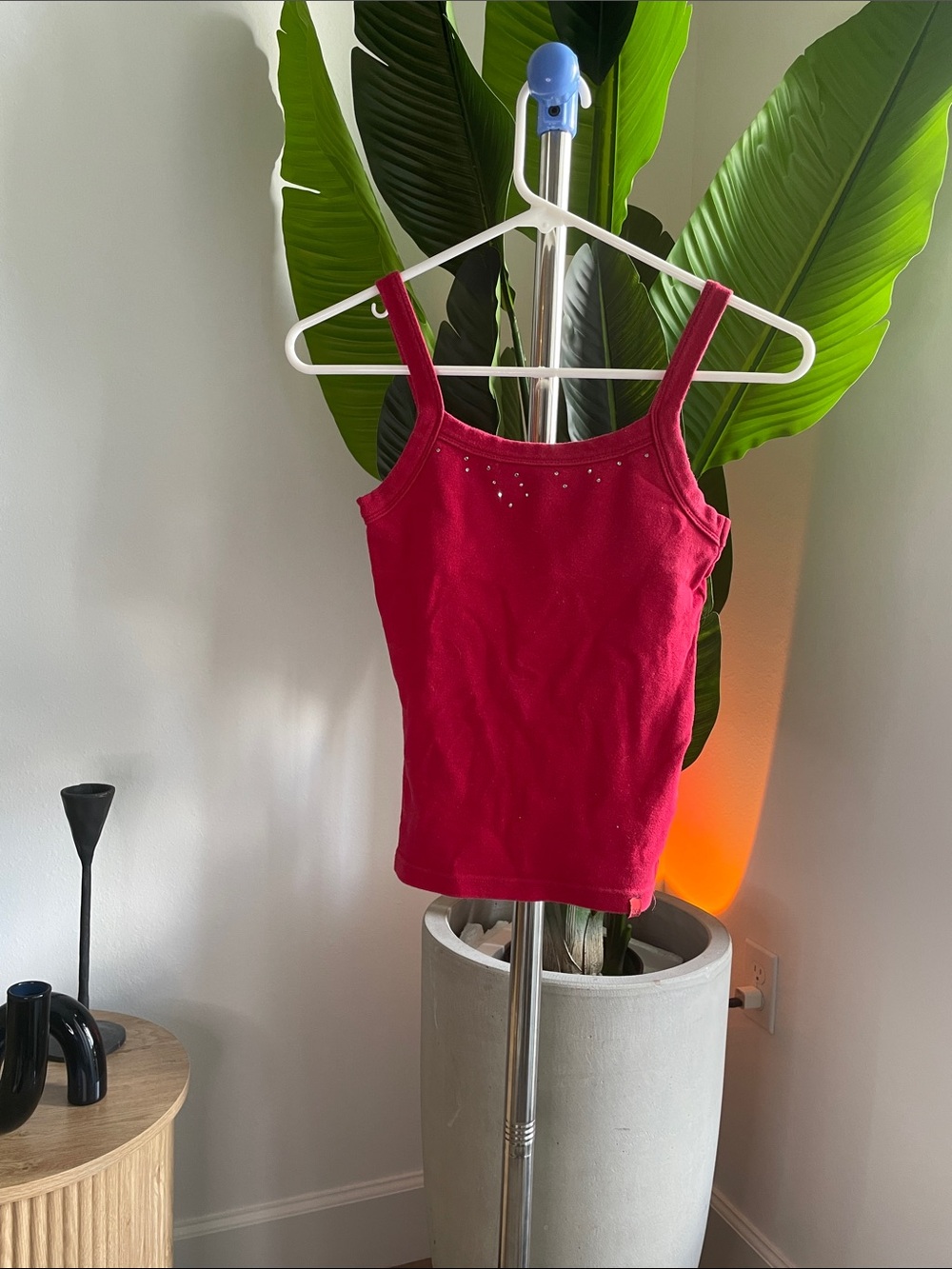 Ladies Red Tank Top with Subtle Stud Accent